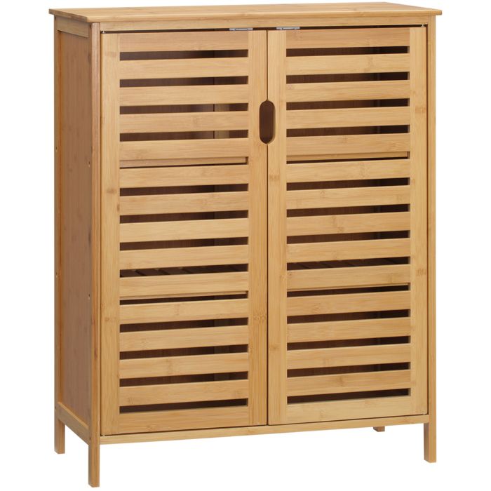 SENVIRO colonne de salle de bain 68 x 32 x 86 cm en bambou 2 portes à lamelles 2 étagères intérieures naturel