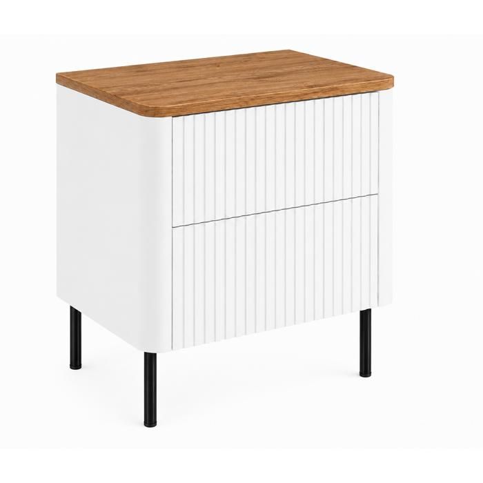 Meuble sous vasque - Meuble de salle de bain 60 - Blanc - Plan chêne craft - Pieds métal noirs