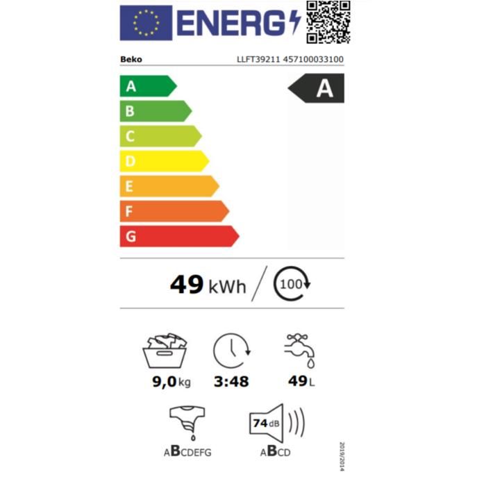 Lave linge frontal Beko 9 kg Moteur ProSmart™ Inverter Classe énergétique A Technologie EnergySpin
