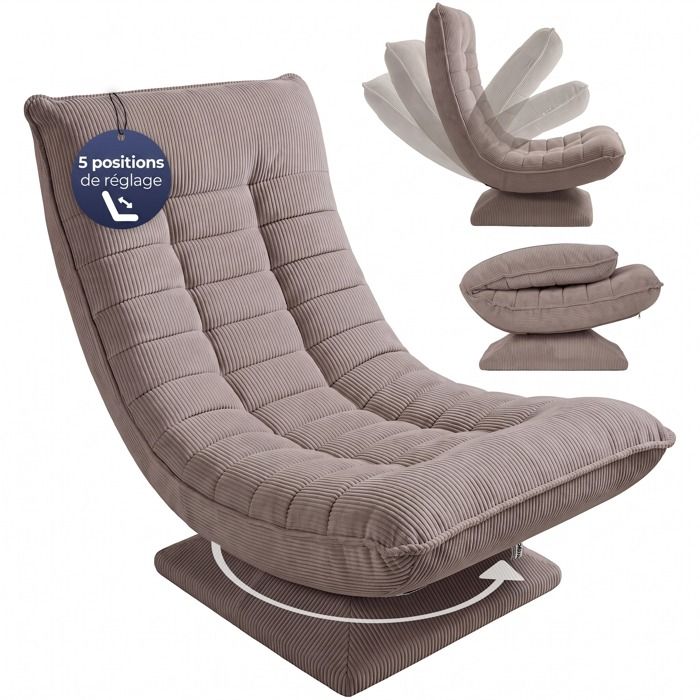 CASARIA Fauteuil tout confort velours côtelé taupe pivotant 360 degrés gaming siège bas sol CASARIA Fauteuil tout confort velours côtelé taupe pivotant 360 degrés gaming siège bas sol