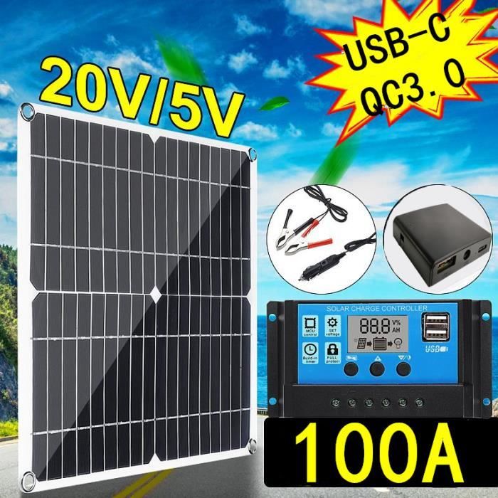 Kit Panneau Solaire 100W + Contrôleur de charge solaire 100A pour Charge la  Batterie 12V de Camping-car/Bateau/Caravane - Cdiscount Bricolage