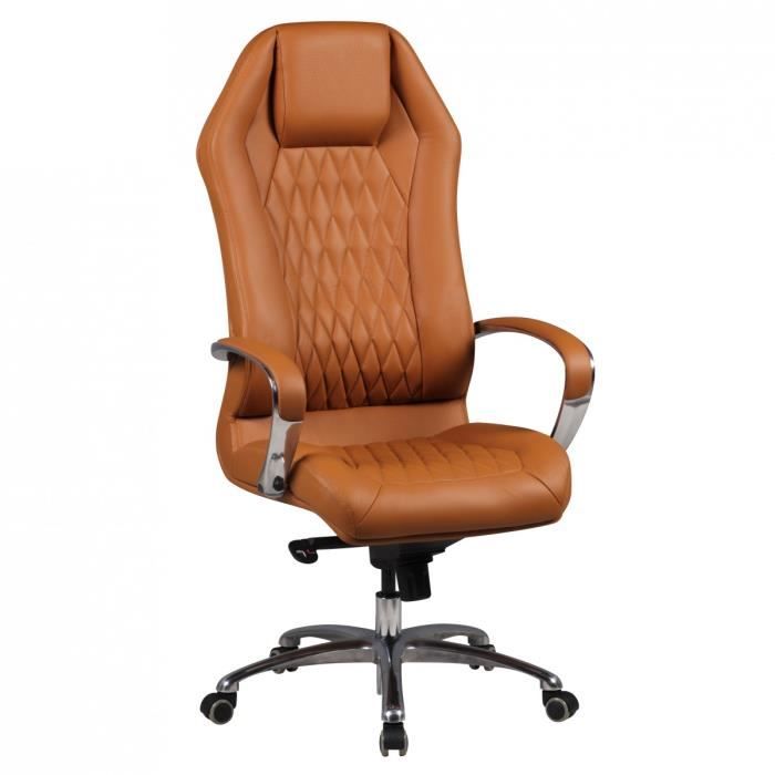 chaise de bureau amstyle monterey en cuir véritable - caramel - dossier haut et appuie-tête - 120kg