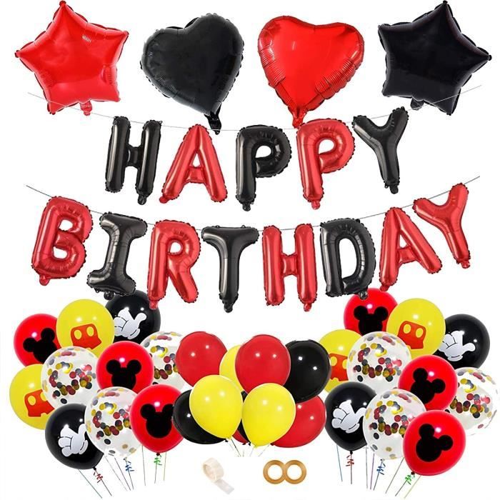 Ballons de Confettis Rouge Noir Ballons de Fête Mickey Thème Fournitures De Fête De Fête D'anniversaire Décorations Fournitures（rose rouge） Décorations de Fête Mickey 