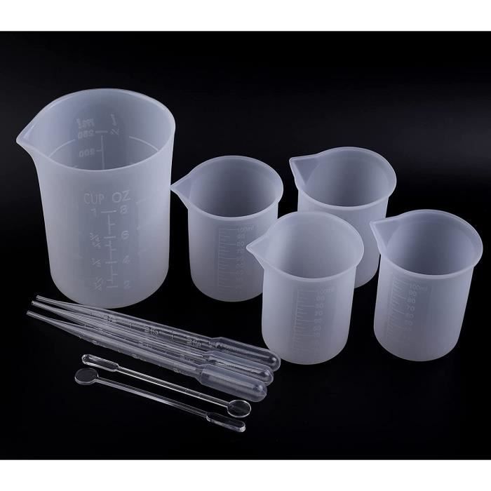 Set de verres doseurs en silicone pour résine époxy avec 1 pièce de 250 ml  + 4 pièces de 100 ml, 2 tiges de mélangage, 3 compte A47 - Cdiscount Maison