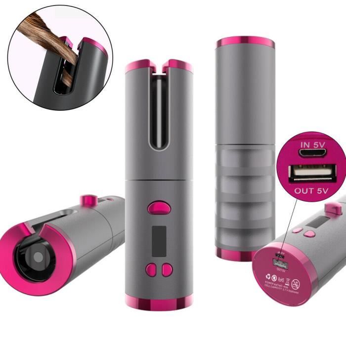 Fer à friser sans fil automatique, Bigoudi avec affichage LCD à température réglable, Bigoudi Fer à friser sans fil automatique, Bigoudi avec affichage LCD à température réglable, Bigoudi