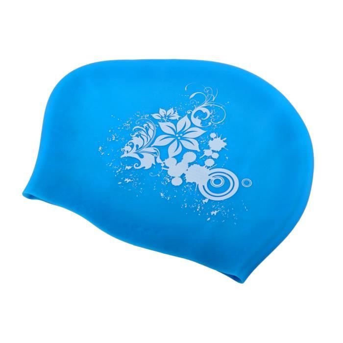 bleu ciel - chapeau de piscine en silicone élastique pour nageurs, longs cheveux bouclés pour femmes, filles