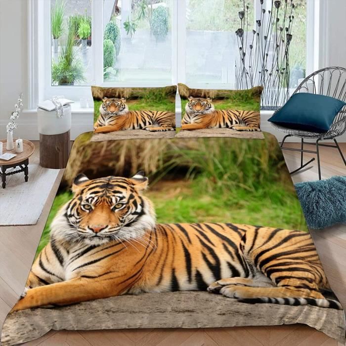 Housse De Couette 140X200 3D Tigre - Animaux Sauvages - Microfibre