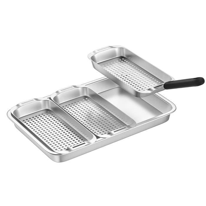 Grille à Poisson Acier Inoxydable 18/8 Pour Gros Poissons - 60x19 Cm, Double, Stable Et Passe Au Lave-vaisselle