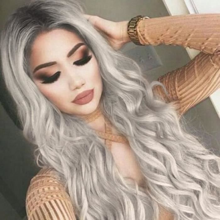 perruque cheveux long gris