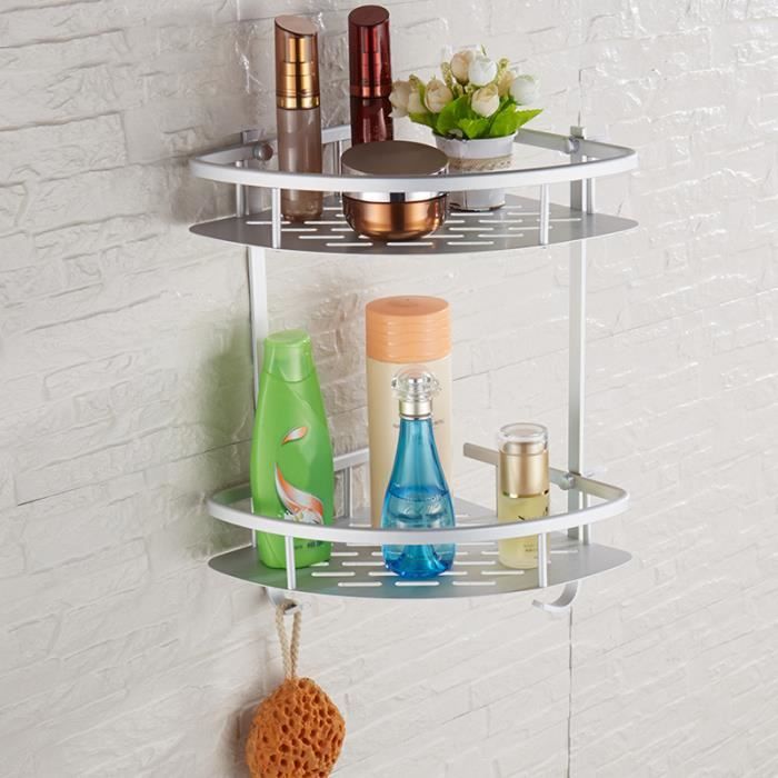 Inox Aluminium Double Etagere D Angle Support Mural De Salle De Bain D Angle De Douche Plateau Tablette De Rangement 2 Crochets Achat Vente Porte Accessoire Inox Aluminium Double Etage Cdiscount