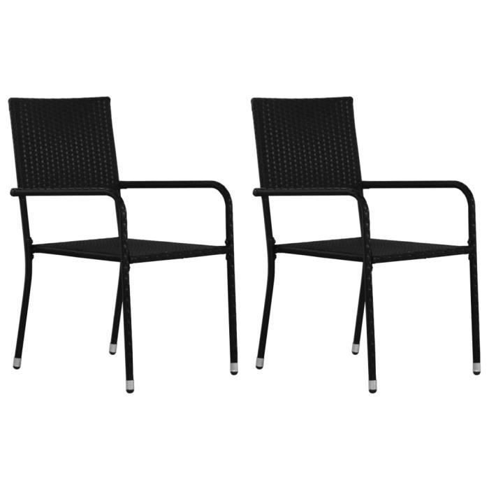 lot de 2 fauteuils de jardin en résine tressée - noir - empilables