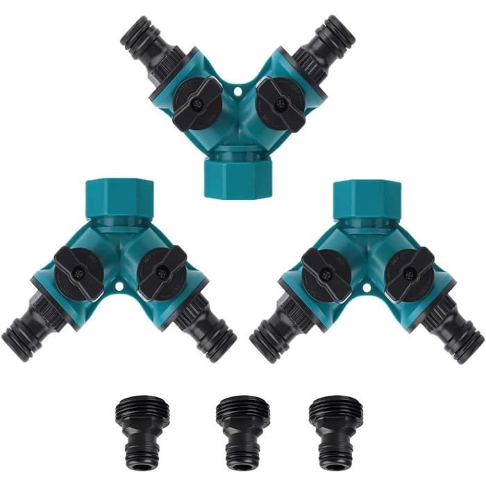 Connecteur En Y Pour Tuyau D'arrosage - 2 Vannes De Contrôle - Compatible Tuyaux 9 à 25 Mm - 11