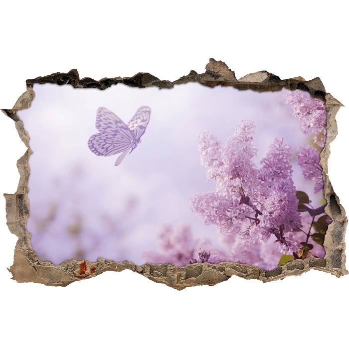 Petit Papillon Contre Rose Des Fleurs De Cerisier Percee En 3d Look Mur Ou Format Vignette De La Porte 62x42cm Stickers Muraux Cdiscount Maison