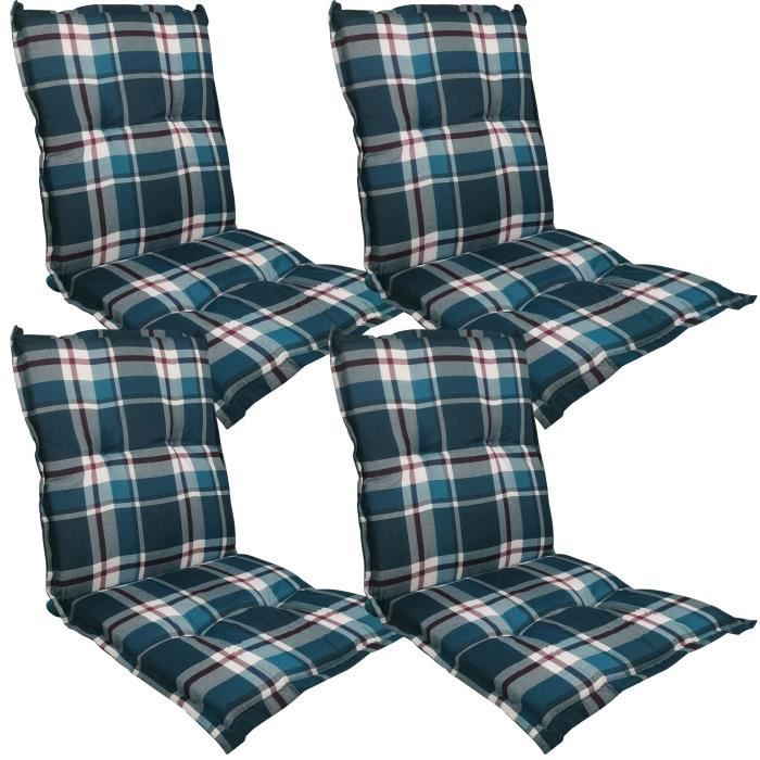 4x Coussins à dossier bas pour chaises de jardin 'Naxos' 98x49x6 cm