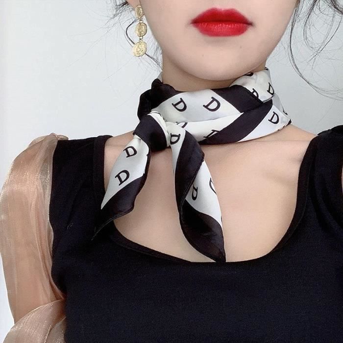 Foulard Femme Avec Fermeture Magnétique - Carré 70x70 Cm, Motif Pied-de-poule Noir Et Blanc - Coffret Cadeau Inclus