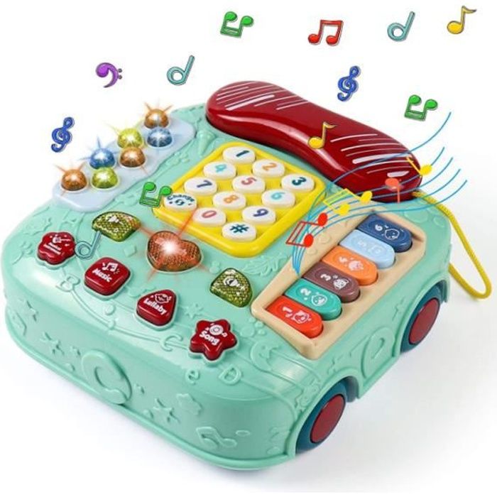 Jouet Enfant 1 an 2 Ans Jouets Musicaux 5 en 1 Telephone Interactif Jouets à Tirer avec Roues Jouet Piano Bebe Jeux Enfant Cadeau