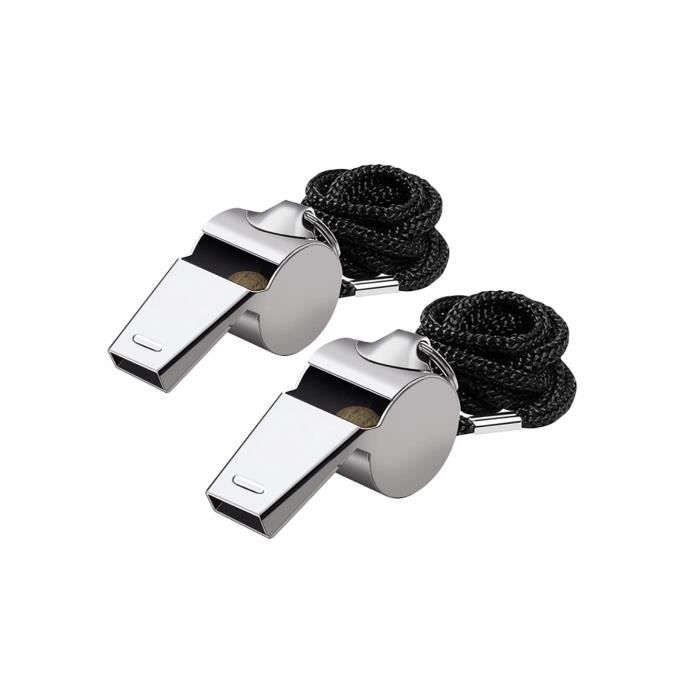 Sifflets,2 Pack Metal Sifflet à Roulette,Acier Inoxydable Sifflet Métal Haute Décibel, avec Noire Cordon 47cm pour Sports,Basketball