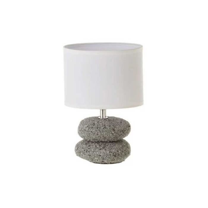 Lampe à Poser - WADIGA - Galets - Abat-jour Tissu Blanc - Design Contemporain - 40W Lampe à Poser - WADIGA - Galets - Abat-jour Tissu Blanc - Design Contemporain - 40W
