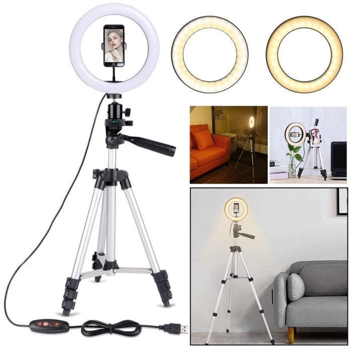 Lumière Annulaire 26cm Avec Trépied Et Support Téléphone - Ring Light LED Dimmable 2-en-1