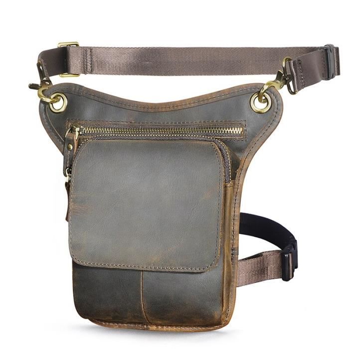 Sac De Jambe En Cuir Véritable Le'aokuu - Sac à Cuisse Homme Pour Randonnée Et Sports (2141 B Noir)