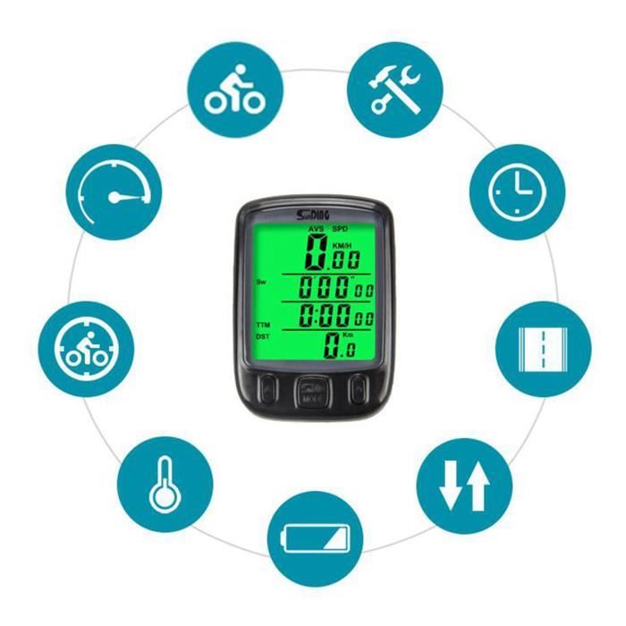 Compteur Vélo 16 Fonctions Sans Fil IP65 Étanche - Écran Rétroéclairé Et Données Précises