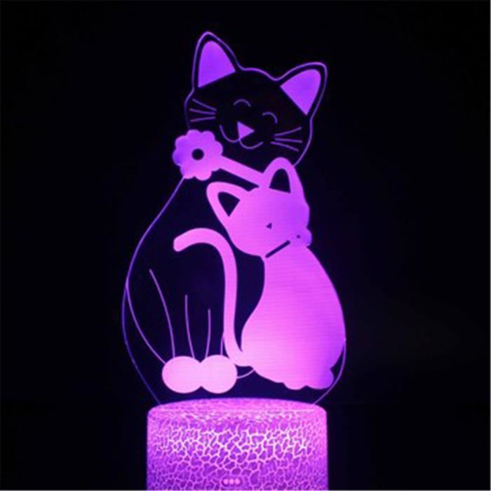 Lampe à poser LED 3D en forme de chat mignon avec télécommande et port USB - Wood base 16 couleurs