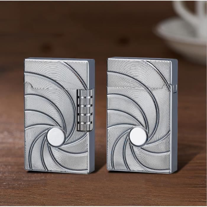 Briquet à Silex Butane En Métal Chromé Argent – Motif Texturé, Rechargeable, Design Luxueux Et Portable