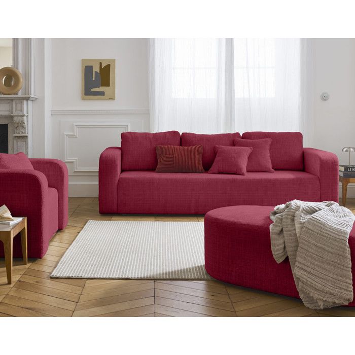 Miro - canapé droit 3 places - convertible avec coffre - en velours texturé - Prune