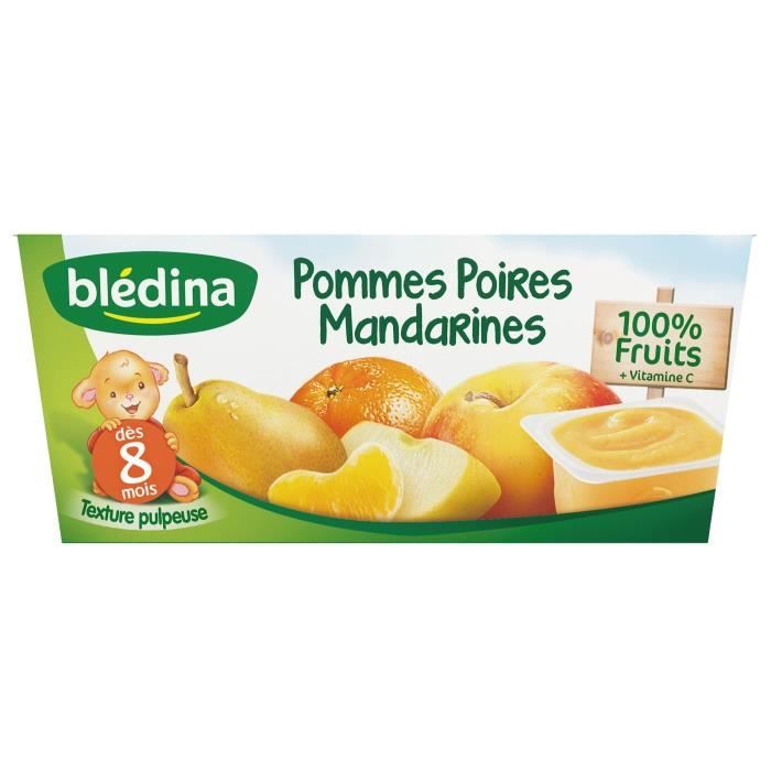 BLEDINA Purée de fruits Pomme Poire Mandarine 4x100 g Dès 8 mois