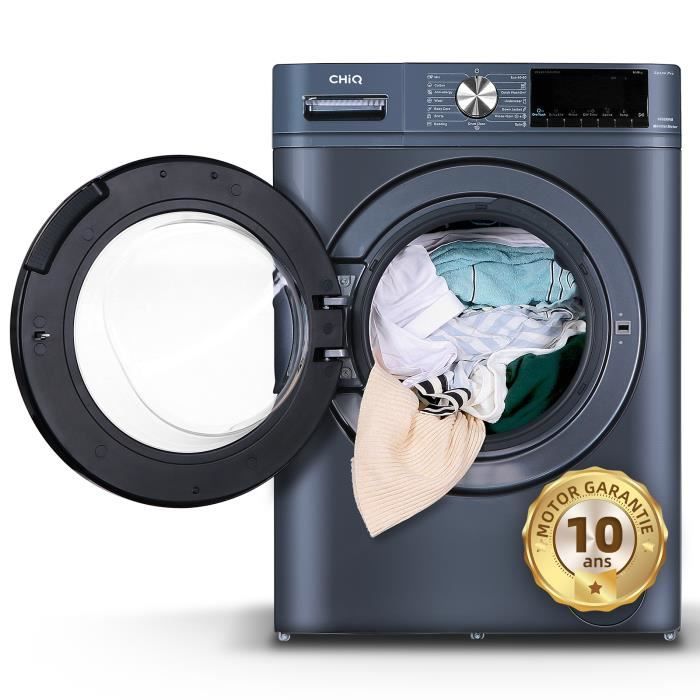 Lave-linge CHiQ CFL100 14586IM3X - 10 kg - 1400 tr-min -Profondeur 577cm - 64 L - Moteur inverseur - One touch - Lavage rapide - Chiq