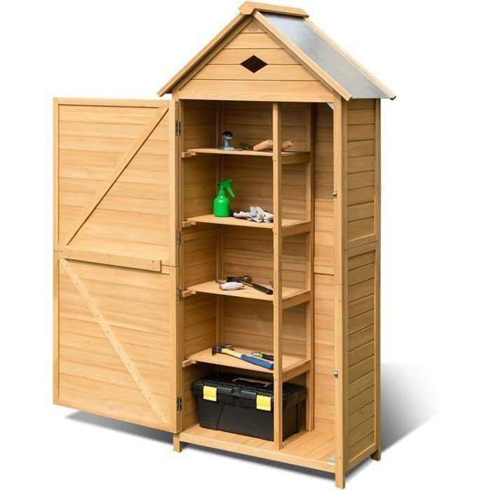 Armoire de Rangement Jardin en Bois 80x45x177CM COSTWAY-5 Etagère-Toit en Tôle Galvanisée-Porte avec 2 Loquets-Armoire à Outils Armoire de Rangement Jardin en Bois 80x45x177CM COSTWAY-5 Etagère-Toit en Tôle Galvanisée-Porte avec 2 Loquets-Armoire à Outils