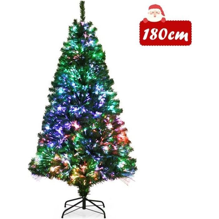 COSTWAY Sapin de Noël Artificiel 180cm en Fibre Optique Brillantes en