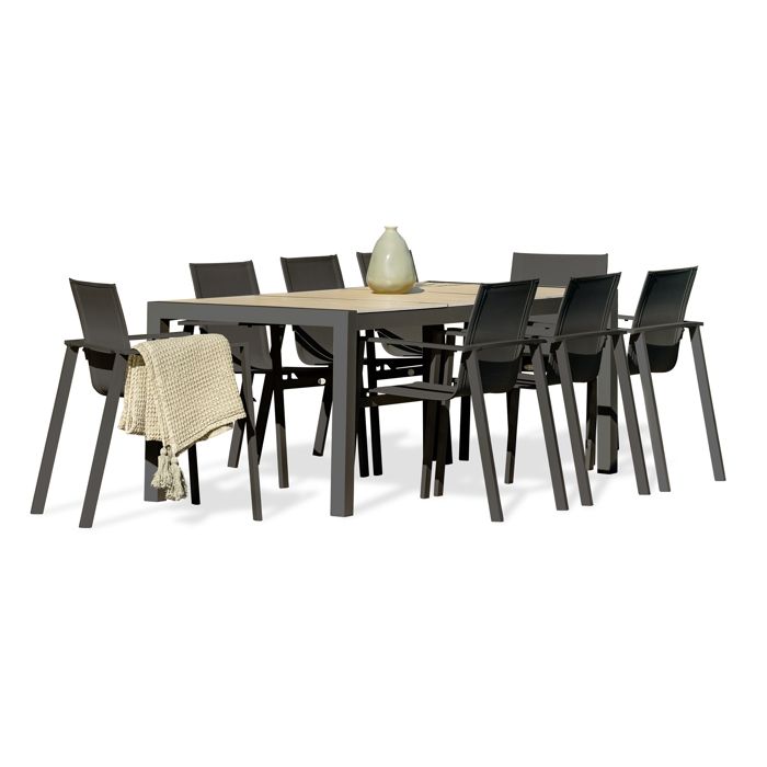 Ensemble repas de jardin 8 places avec plateau céramique - Gris anthracite - VENISE Ensemble repas de jardin 8 places avec plateau céramique - Gris anthracite - VENISE