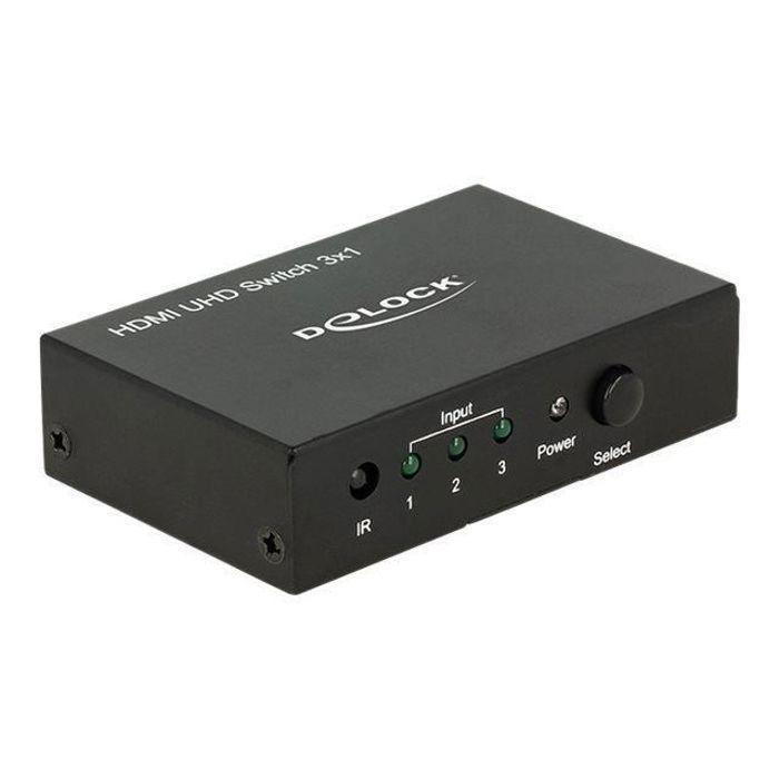 Commutateur HDMI - DeLock - UHD Switch 3x1 - 4K - Télécommande - Boîtier métallique
