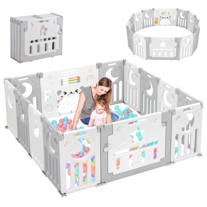 Parc Bébé Pliable 14 Panneaux 150×150 cm, Parc bebe modulable