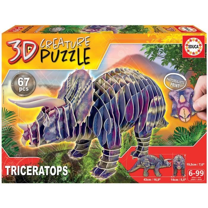 Puzzle 3D Tricératops - EDUCA - 67 pièces - Mixte - A partir de 6 ans