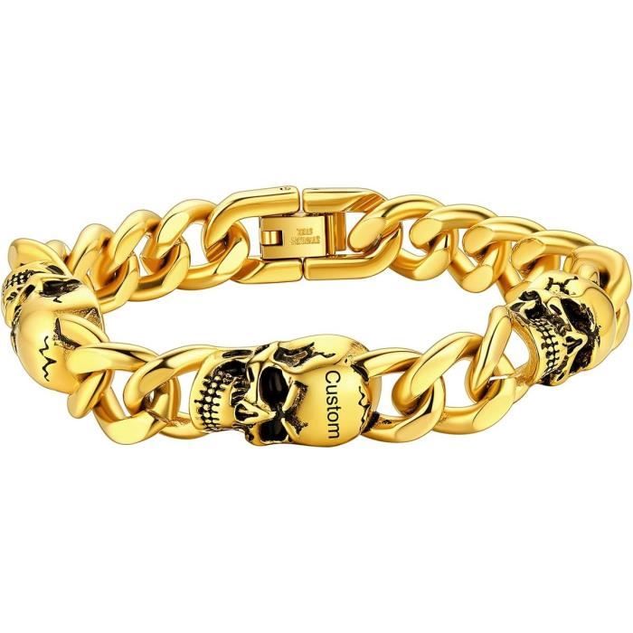 Bracelet Cuir Homme Avec Fermoir Magnétique - Motifs Étoile De David, Croix Des Templiers Ou Tête De Mort, Cadeau Personnalisable