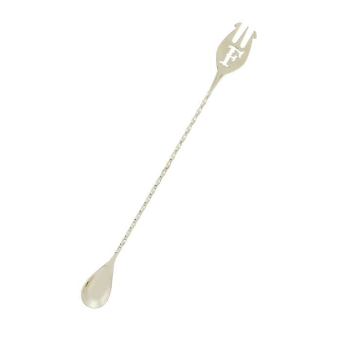 Ensemble De 6 Cuillères à Cocktail En Acier Inoxydable Avec Fourchette - Manche Spirale 32cm, Cuillères De Bar Professionnelles Argent