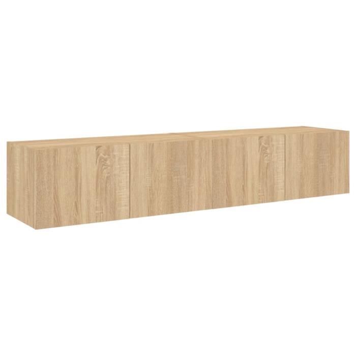 Meuble TV mural - ESTINK - 2 pcs - Chêne sonoma - LED RVB - 80x35x31 cm