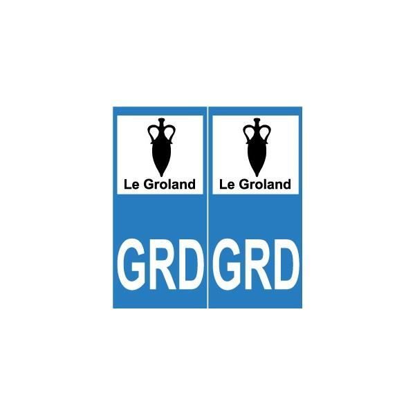 2 Stickers autocollant adhésif plaque d'immatriculation département Groland GRD 