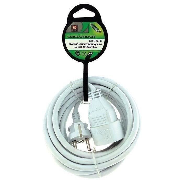 Prolongateur élec.5M 3G1.5mm blanc sur coque