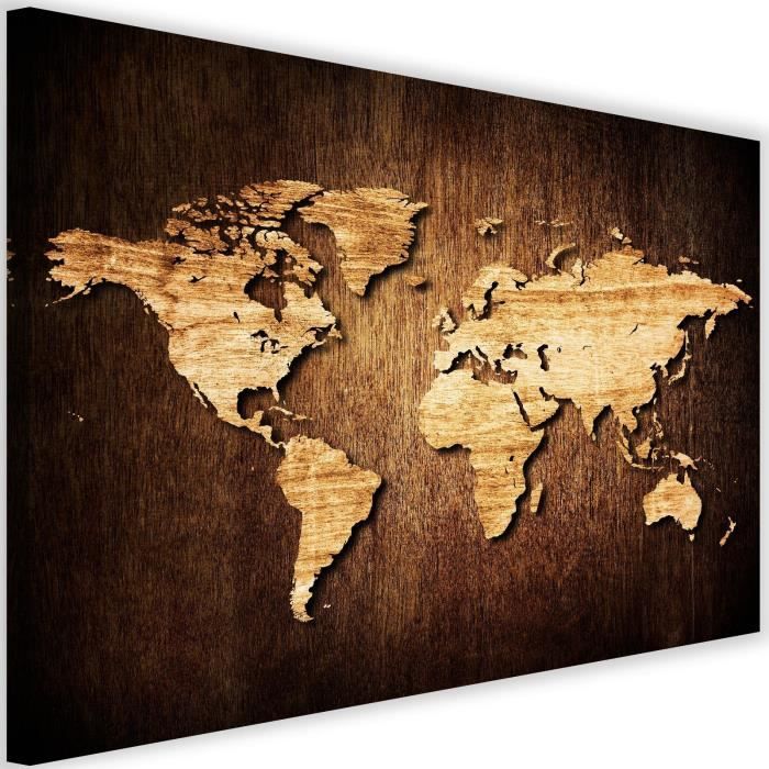 Tableau Decoration Murale Carte Du Monde Vieilles Planches 1x80 Cm Impression Sur Toile Xxl Vintage Tableaux Pour La Mur Cdiscount Maison