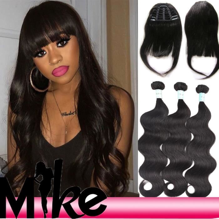 3 mèche tissage cheveux humains naturels indiens body wave 10 pouces avec  une frange de cheveux 6\