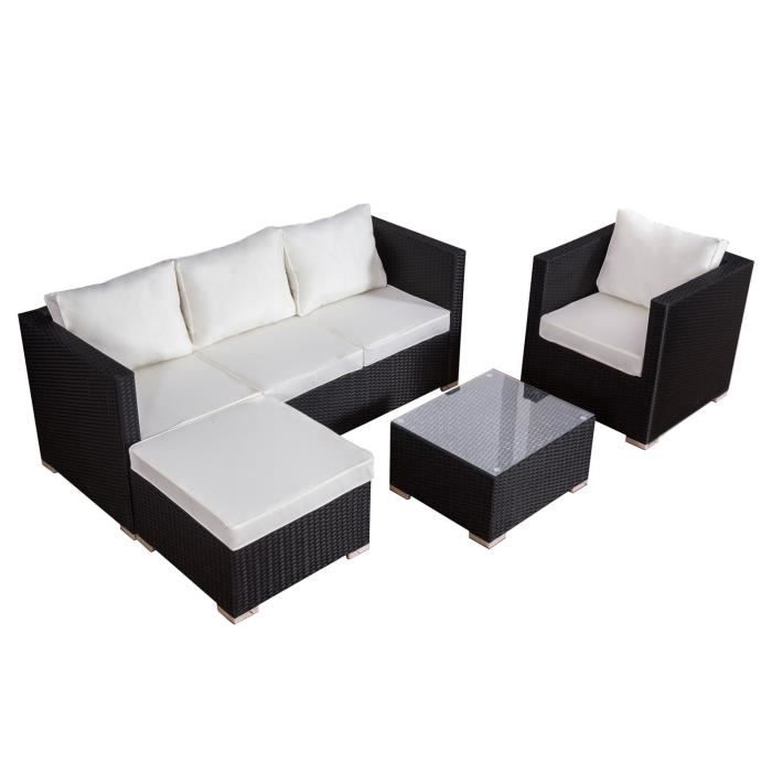 Salon De Jardin Cargese En Resine Tressee Noir 4 Places Coussins