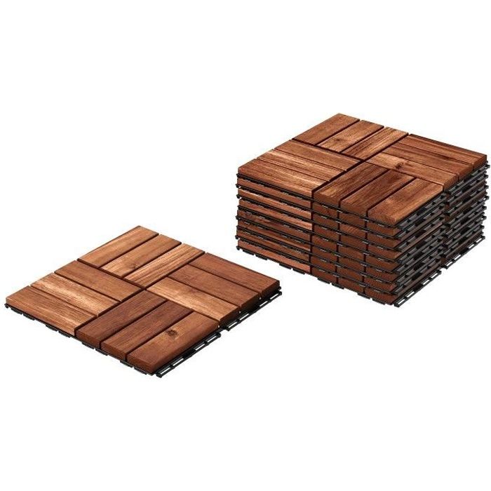 Dalles De Terrasse En Acacia – Lot De 22 (2 M²), 30x30 Cm – Système Clip, Antidérapant, Facile à Poser