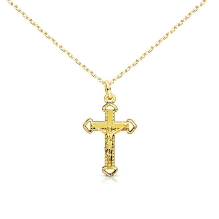 collier - médaille croix or 18 carats 750-000 - christ sur la croix - chaine dorée - 18pc16598