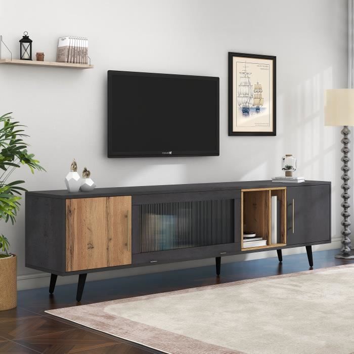 Meuble TV 200cm - adapté pour TV 90 - avec un grand espace de rangement - noir Meuble TV 200cm - adapté pour TV 90 - avec un grand espace de rangement - noir