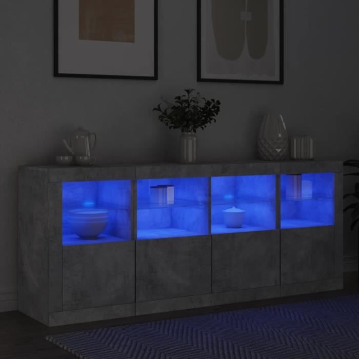 Buffet - MOTHINESSTO - xY2506 - Gris béton - Bois dingénierie - Éclairage LED RGB