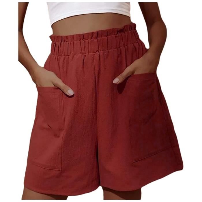 Short Femme Grande Taille Été Élastique Coton Lin Avec Poches - Style Décontracté