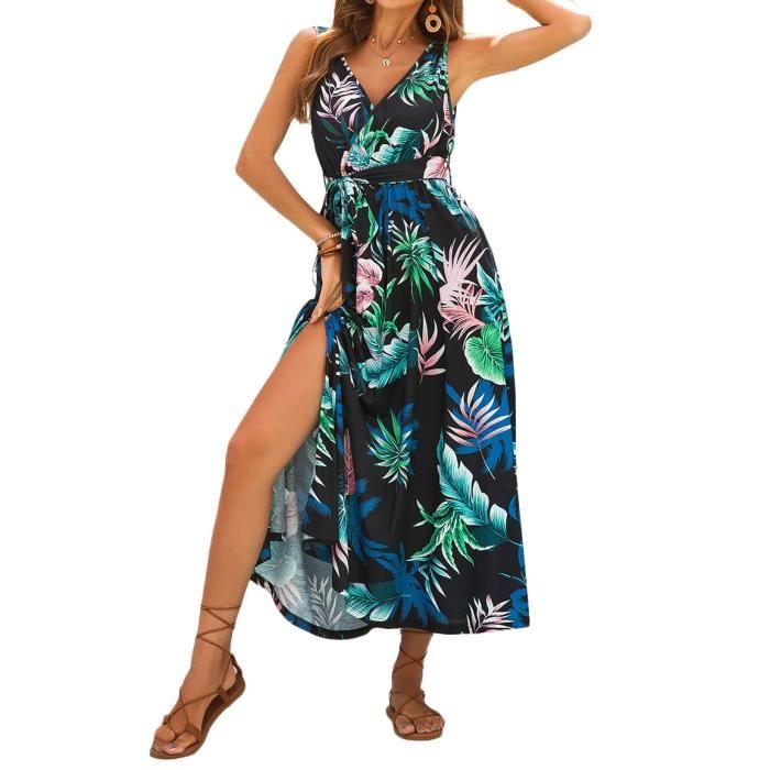 Robe Boho Plage UUAISSO Femme - Longue Manches Courtes Imprimé Été